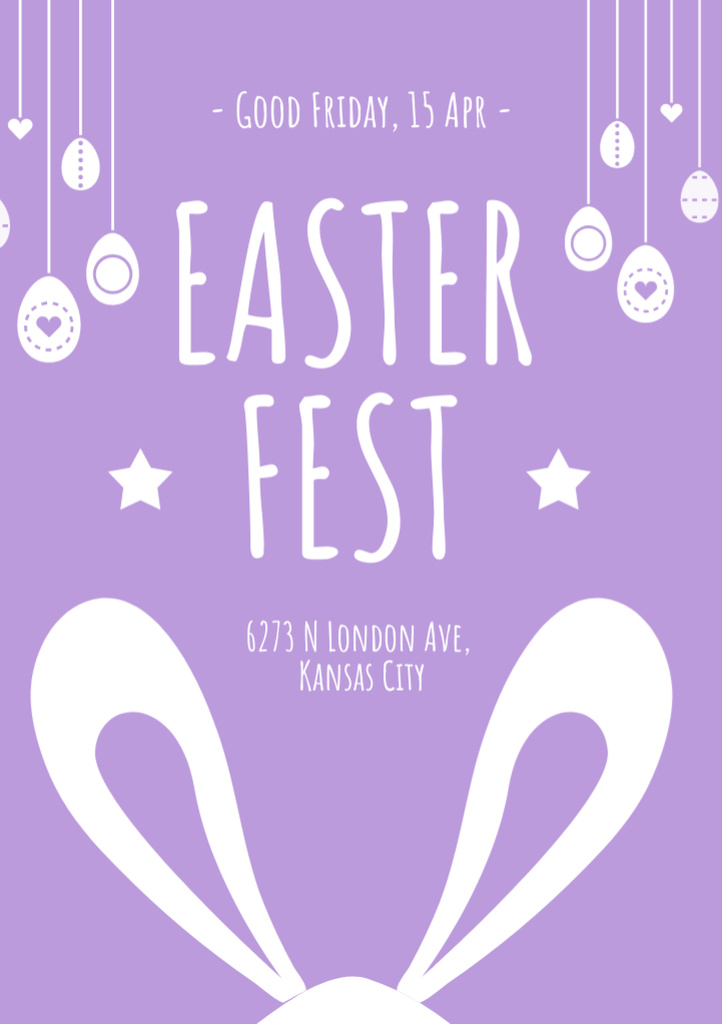Easter Fest with Cute Bunny Ears Flyer A5 Design Template