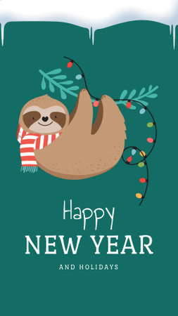 Template di design nuovo anno saluto con simpatico bradipo Instagram Video Story