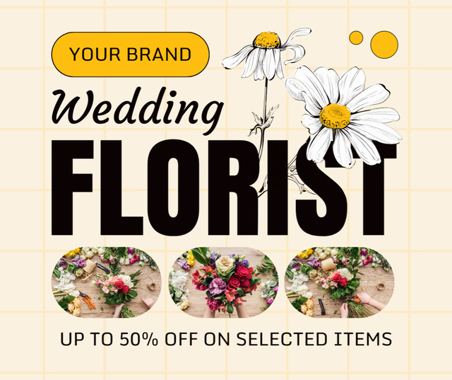 Wedding Florist Services with Cute Daisies Facebook Modelo de Design