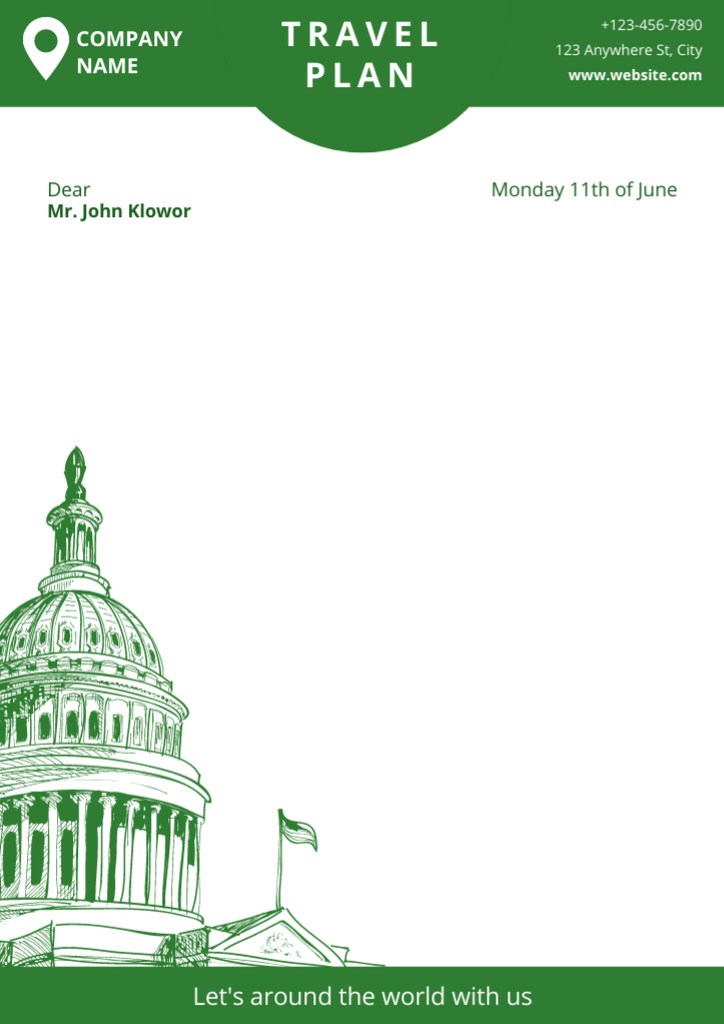 Travel Agency's Offer with Green Sketch of Architecture Letterhead Πρότυπο σχεδίασης