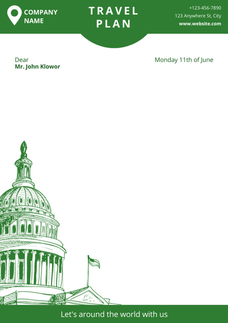 Plantilla de diseño de Travel Agency's Offer with Green Sketch of Architecture Letterhead 