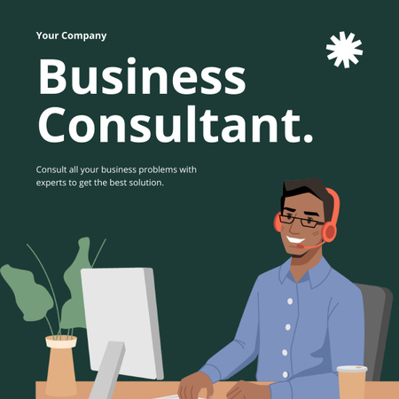 Illustration of Business Consultant on Workplace LinkedIn post Design Template