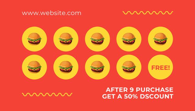 Template di design Burger Discount Offer on Red Business Card US