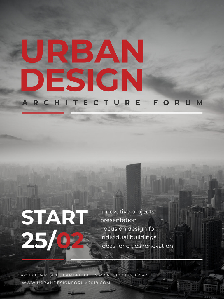 Urban Design Architecture Forum Event Announcement with City Landscape Poster USデザインテンプレート