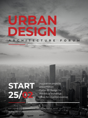 Plantilla de diseño de Anuncio del evento del Foro de Arquitectura de Diseño Urbano con paisaje de la ciudad Poster US 