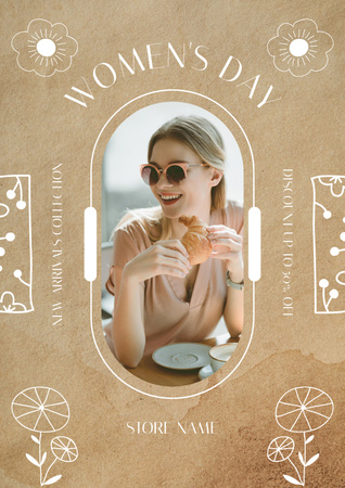 Beautiful Woman in Sunglasses on Women's Day Poster Tasarım Şablonu