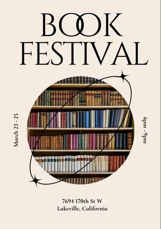 Designvorlage Book Festival Announcement with Fascinating Books für Flyer A7