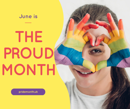 Template di design Ragazza che mostra il cuore dell'arcobaleno per Pride Month Facebook