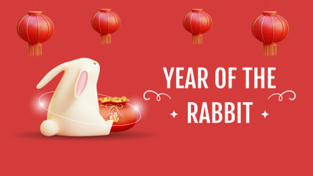 Template di design Saluto di capodanno cinese con coniglio su rosso FB event cover