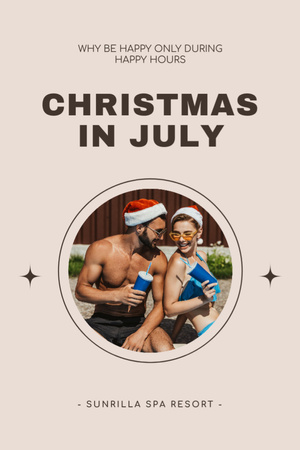 Young Couple Celebrating Christmas in July Postcard 4x6in Vertical Design Template