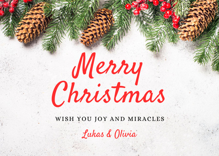 Ontwerpsjabloon van Postcard van Kerstwensen versierde takjes en dennenappels
