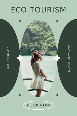 Woman near Lake for Eco Tourism Ad Pinterest – шаблон для дизайна