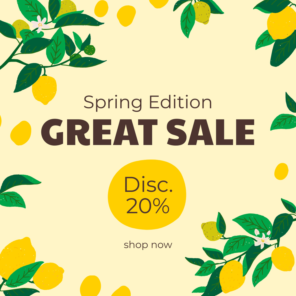 Spring Edition Sale with Lemon Pattern Illustration Instagram Tasarım Şablonu