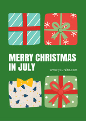 July Christmas Sale Announcement with Gifts in Green
