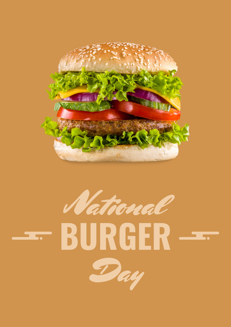 National Burger Day Announcement With Tasty Hamburger Poster A3 Tasarım Şablonu