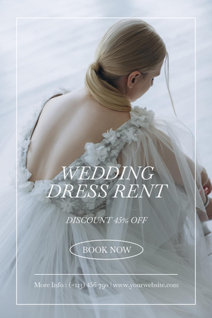 Template di design Annuncio del negozio di nozze con splendida sposa bionda in abito bianco Pinterest