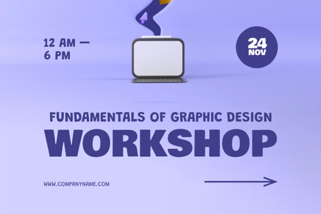 Workshop about Graphic Design with Illustration of Computer Flyer 4x6in Horizontal Design Template