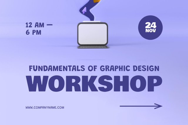 Designvorlage Workshop about Graphic Design with Illustration of Computer für Flyer 4x6in Horizontal