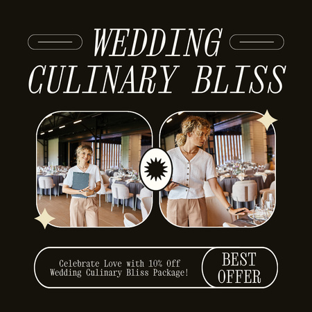 Esküvői étkeztetési szolgáltatások női vendéglátással az étteremben Instagram AD tervezősablon