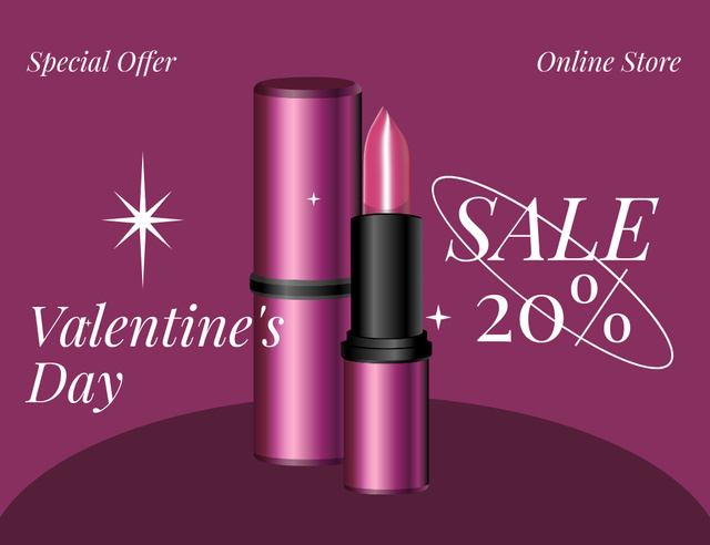Designvorlage Valentine's Day Purple Lipstick Discount Offer für Thank You Card 5.5x4in Horizontal