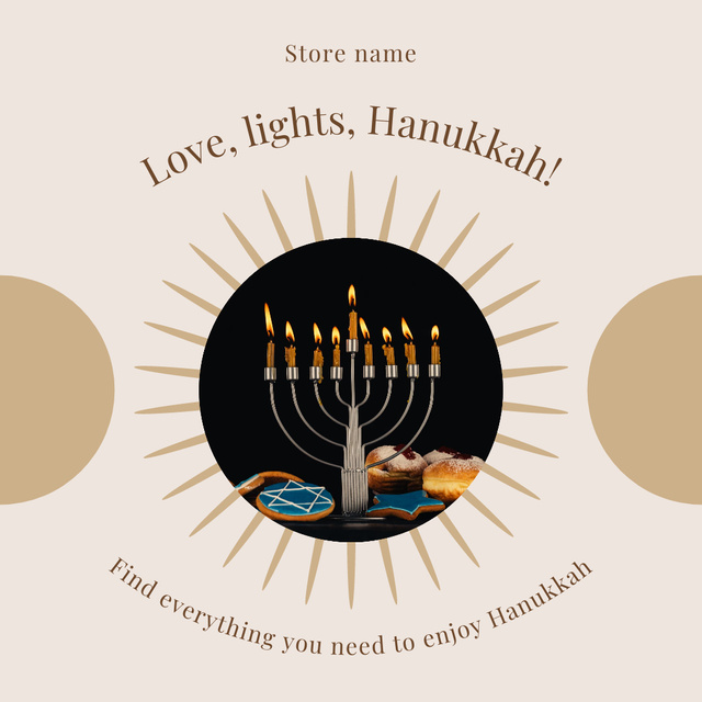 Ontwerpsjabloon van Instagram van Happy Hanukkah Wishes with Menorah And Sweet Sufganiah