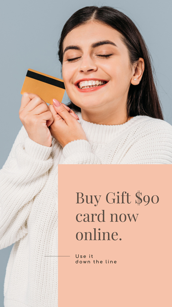 Platilla de diseño Gift Card Offer with Smiling Woman Instagram Story