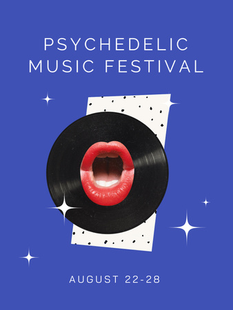 Psychedelic Music Festival Announcement with Vinyl Poster US Design Template