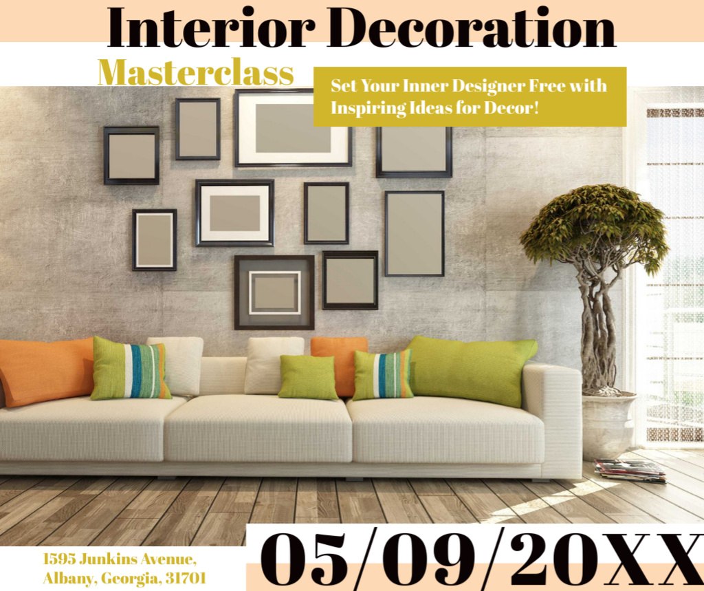 Plantilla de diseño de Interior decoration masterclass with Sofa in room Facebook 