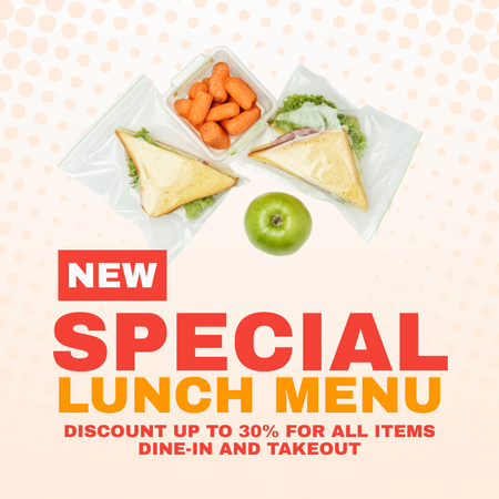 Специальное обеденное меню с бутербродами Instagram – шаблон для дизайна