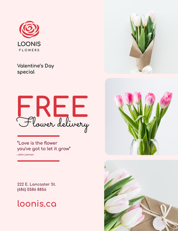 Valentines Day Flowers Delivery Offer Poster 8.5x11in Tasarım Şablonu