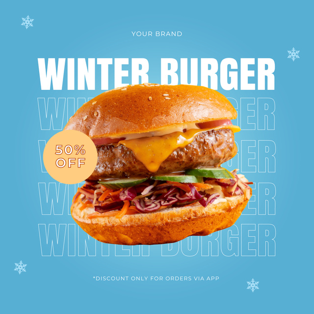 Burger Winter Sale Announcement on Blue Instagram Design Template