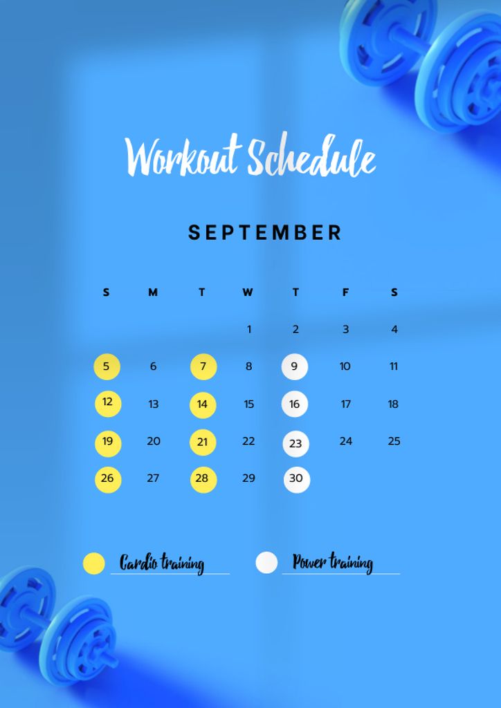 Workout Schedule with Dumbbells on Blue Schedule Planner Design Template