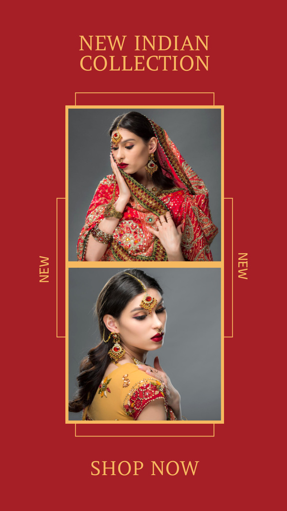 Indian clothes Ad with Woman in Red Sari Instagram Story Modelo de Design