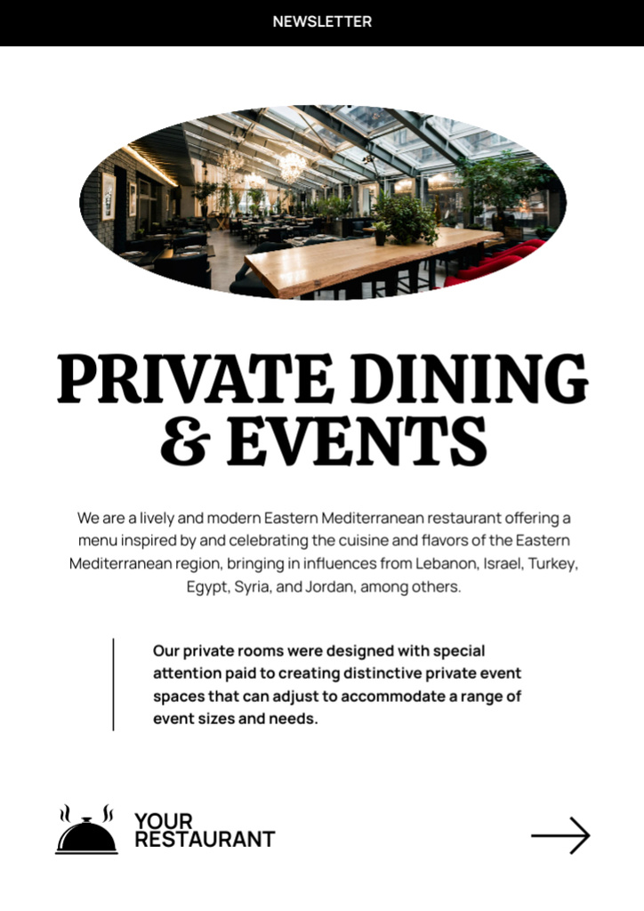 Private Dining in Restaurant Offer Newsletter Modelo de Design