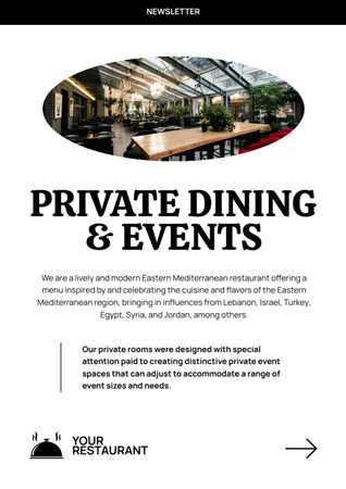 Plantilla de diseño de Oferta Cena Privada en Restaurante Newsletter 