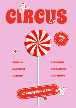Circus Show Announcement with Yummy Lollipop Poster A3 Design Template