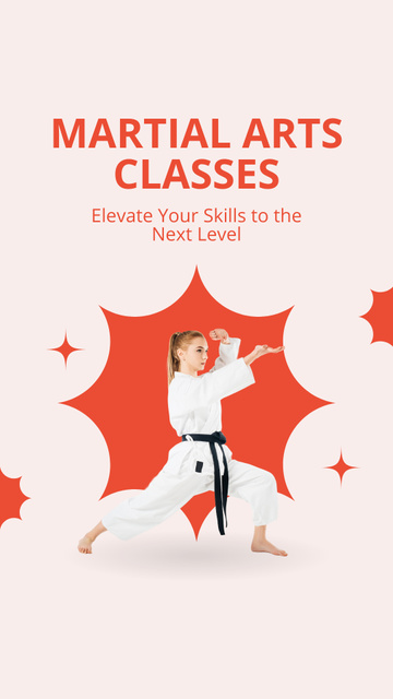 Martial Arts Classes Promo with Girl wearing Uniform Instagram Story Modelo de Design