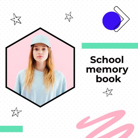 School Graduation Album with Teenage Girl Photo Book Πρότυπο σχεδίασης