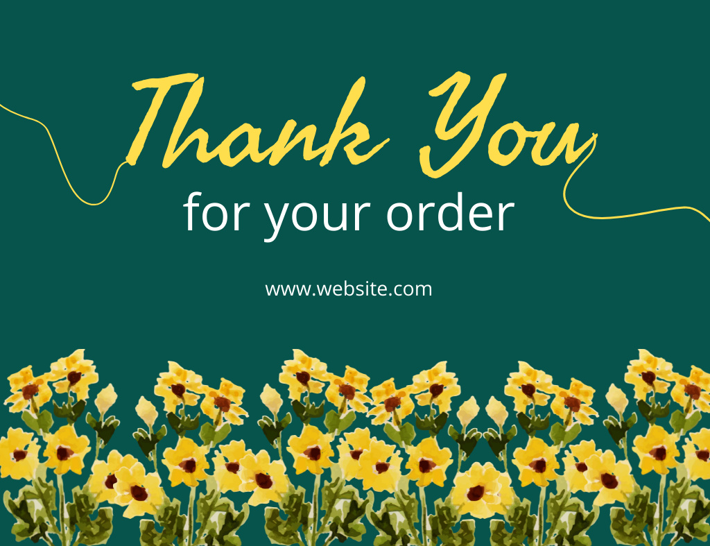 Thank You For Order Text with Yellow Wildflowers Thank You Card 5.5x4in Horizontal Šablona návrhu
