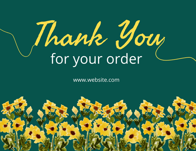 Thank You For Order Text with Yellow Wildflowers Thank You Card 5.5x4in Horizontalデザインテンプレート