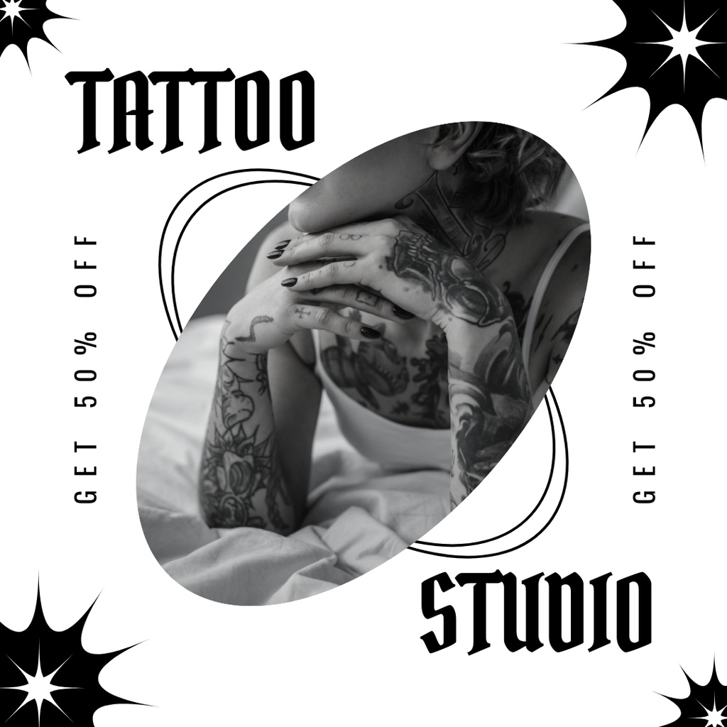 Tattoo Studio Services With Discount And Skin Artworks Instagram Design Template