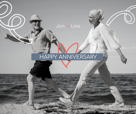Template di design Auguri di buon anniversario Coppia di anziani sulla spiaggia Facebook