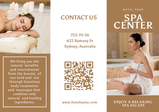 Spa Services Offer with Young Woman Brochure Modelo de Design
