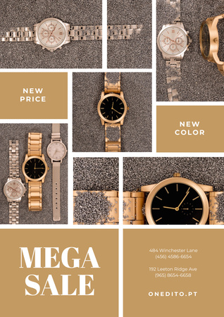 Luxury Accessories Sale with Golden Watch Poster A3 Design Template