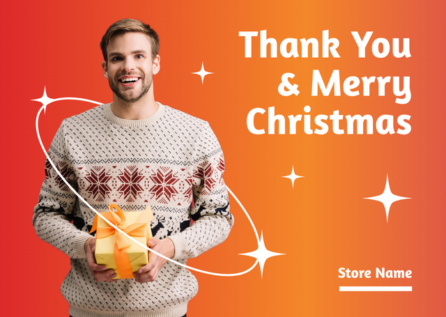 Minimalistic Christmas Greeting with Thank you Postcard – шаблон для дизайна