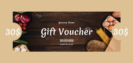 Gift Voucher For Food In Groceries Shop Coupon Din Large Design Template