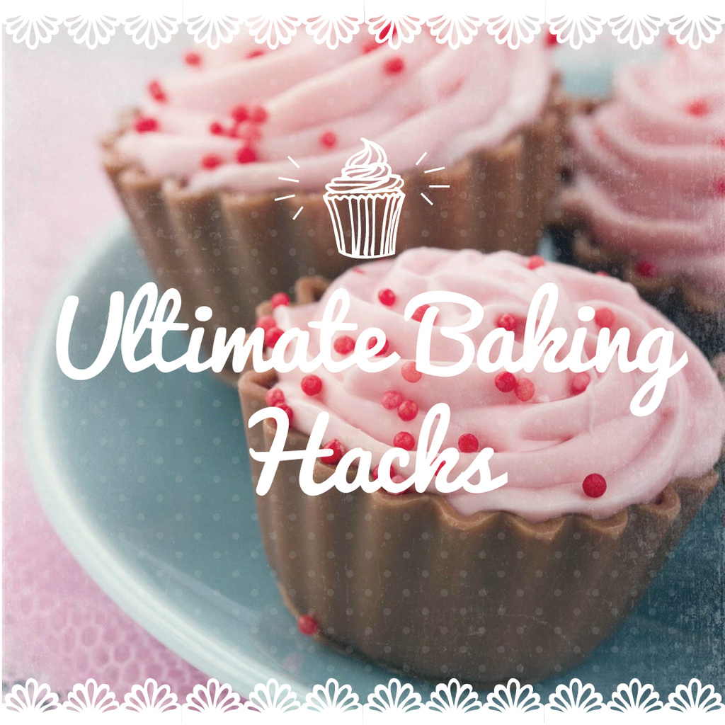 Baking Hacks Sweet Cupcakes in Pink Instagram AD Tasarım Şablonu