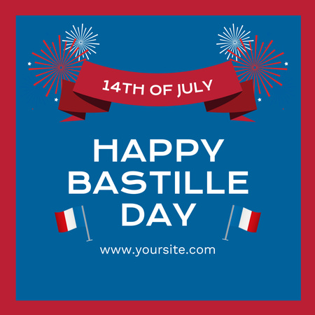Greeting for Bastille Day with Fireworks Instagram Design Template