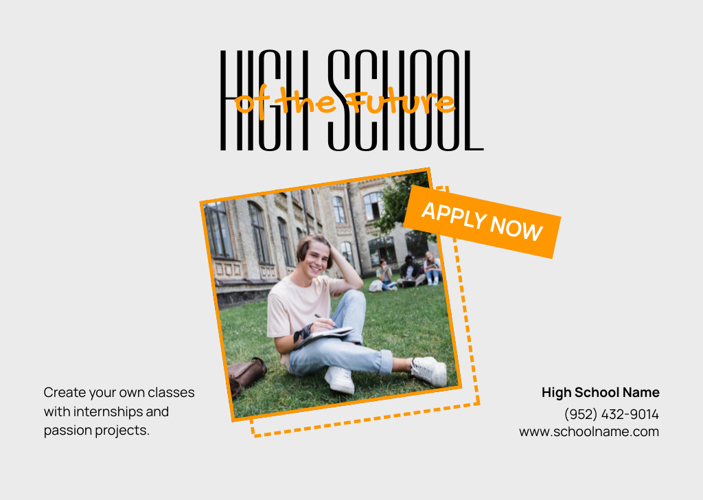 School Apply with Student on Lawn Flyer A6 Horizontal Design Template