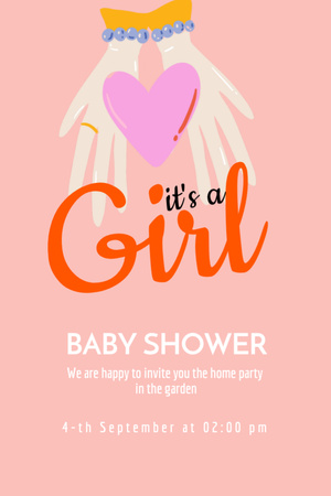 Designvorlage Baby Shower Announcement with Hands holding Heart für Invitation 6x9in